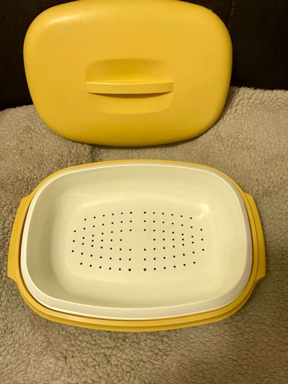 Harvest Gold 3 piece Tupperware Vegetable steamer storage serving bowl vintage - Picture 2 of 3